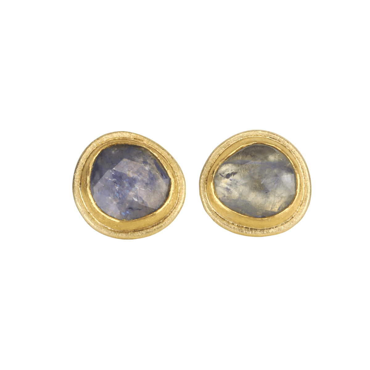 22K &amp; 18K Organic Rosecut Blue Sapphire Stud Earrings - Peridot Fine Jewelry - Petra Class