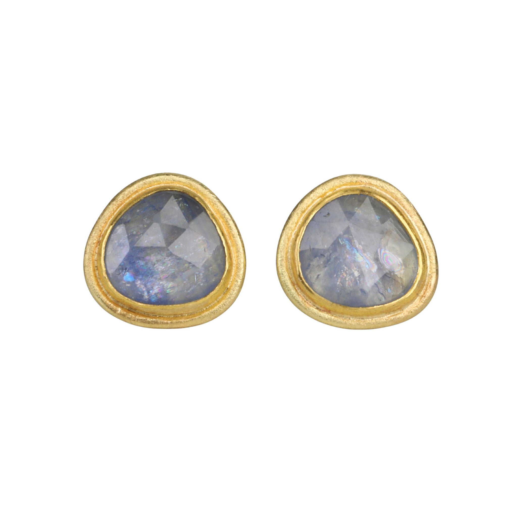 22K & 18K Organic Rosecut Blue Sapphire Stud Earrings - Peridot Fine Jewelry - Petra Class
