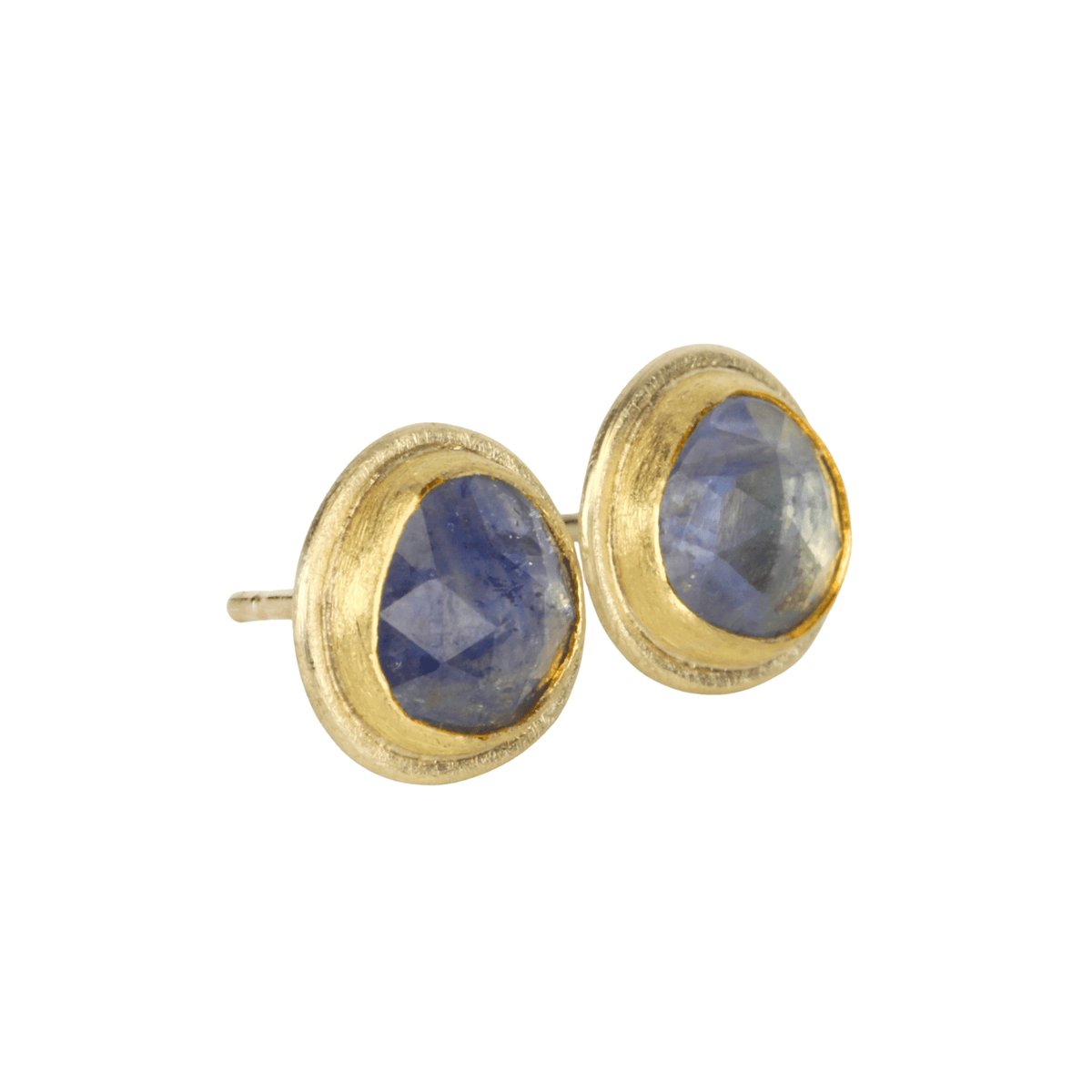 22K &amp; 18K Organic Rosecut Blue Sapphire Stud Earrings - Peridot Fine Jewelry - Petra Class