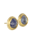 22K & 18K Organic Rosecut Blue Sapphire Stud Earrings - Peridot Fine Jewelry - Petra Class
