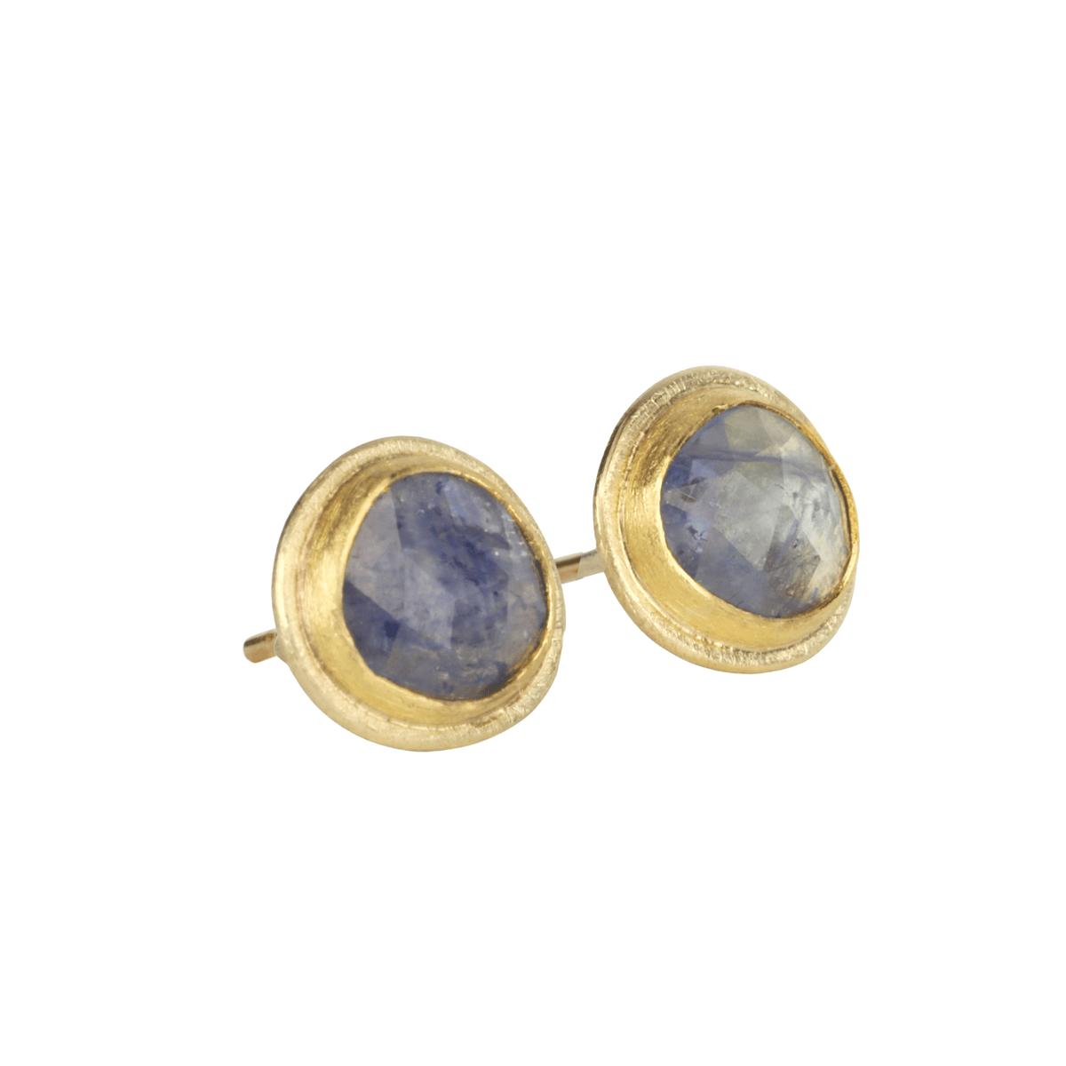 22K &amp; 18K Organic Rosecut Blue Sapphire Stud Earrings - Peridot Fine Jewelry - Petra Class
