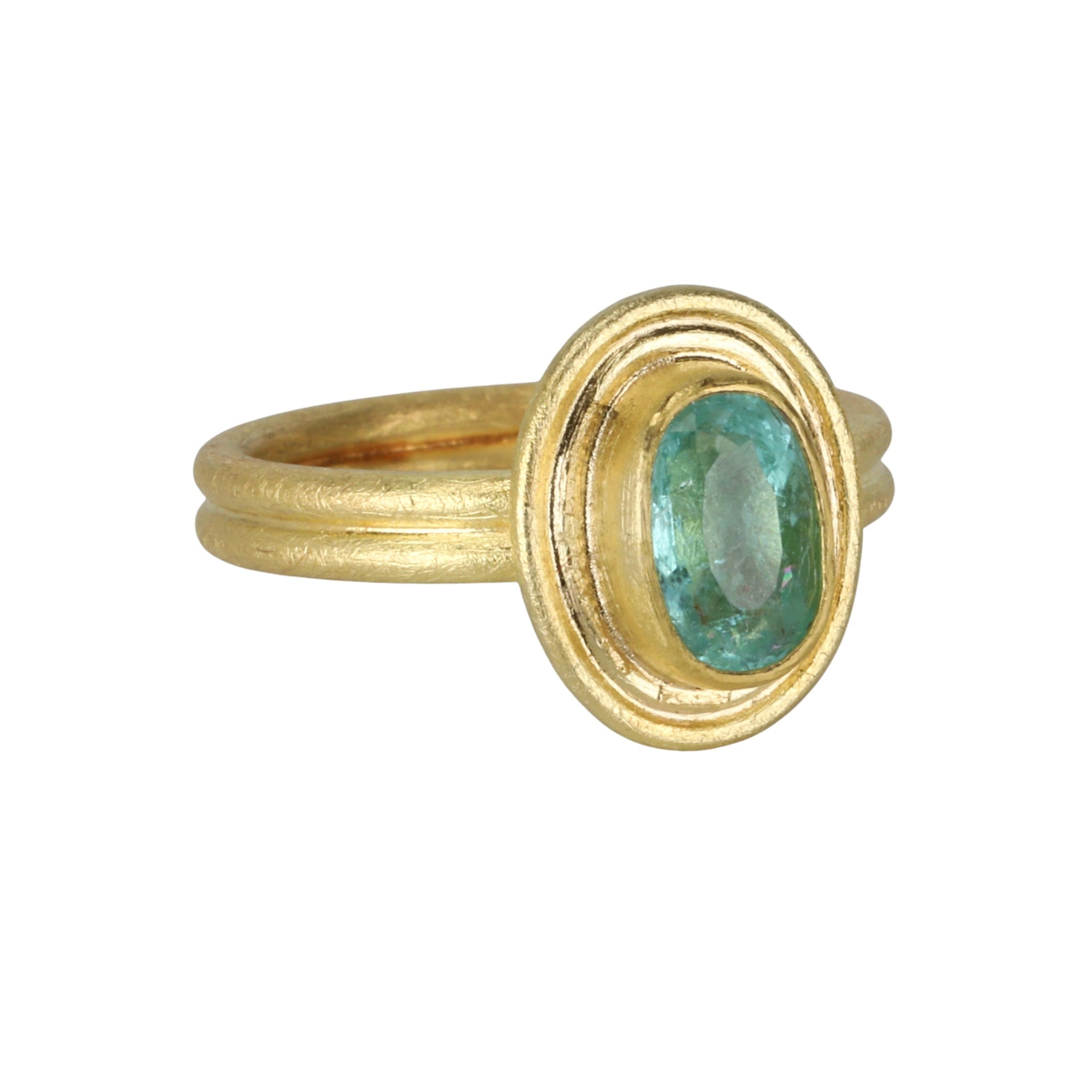 22K &amp; 18K Oval Mozambique Paraiba Tourmaline Ring on Triple Frame Bezel - Peridot Fine Jewelry - Petra Class