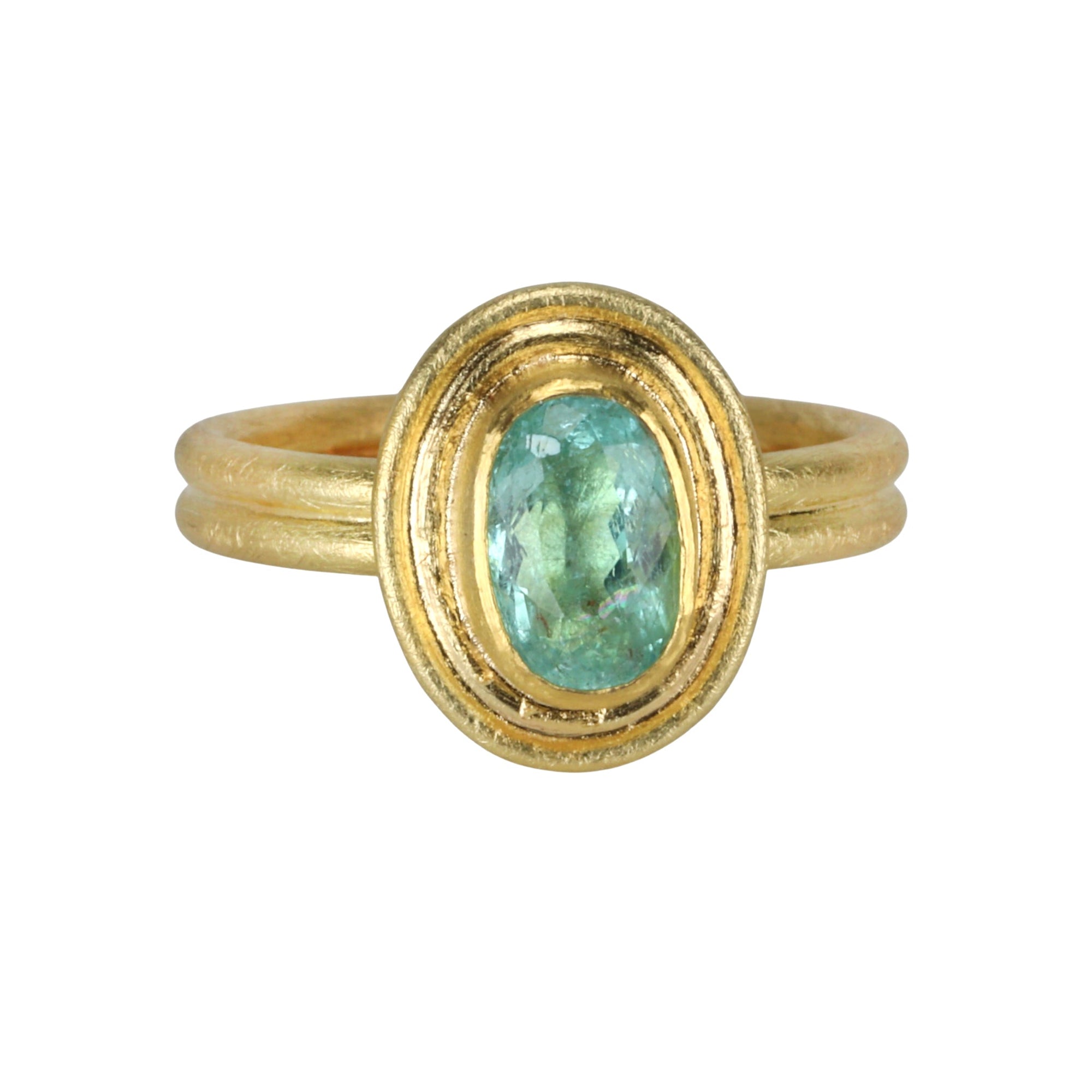 22K &amp; 18K Oval Mozambique Paraiba Tourmaline Ring on Triple Frame Bezel - Peridot Fine Jewelry - Petra Class