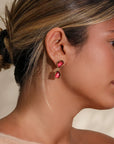 22K & 18K Polygonal Rosecut Red Tourmaline Double Drop Earrings - Peridot Fine Jewelry - Petra Class