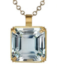 22K & 18K Prong - Set Assher Cut Pale Blue Topaz Pendant - Peridot Fine Jewelry - Rosanne Pugliese