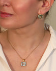 22K & 18K Prong - Set Emerald Cut Blue Moss Aquamarine Pendant - Peridot Fine Jewelry - Rosanne Pugliese
