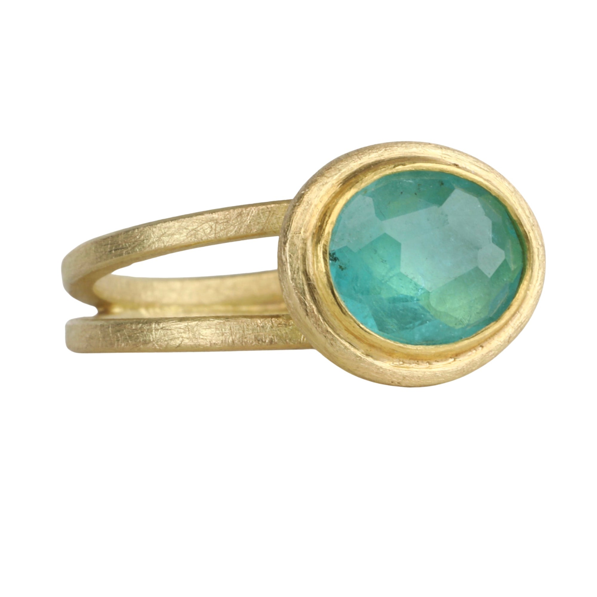 22K &amp; 18K Rosecut East/West Blue - Green Tourmaline Ring - Peridot Fine Jewelry - Petra Class