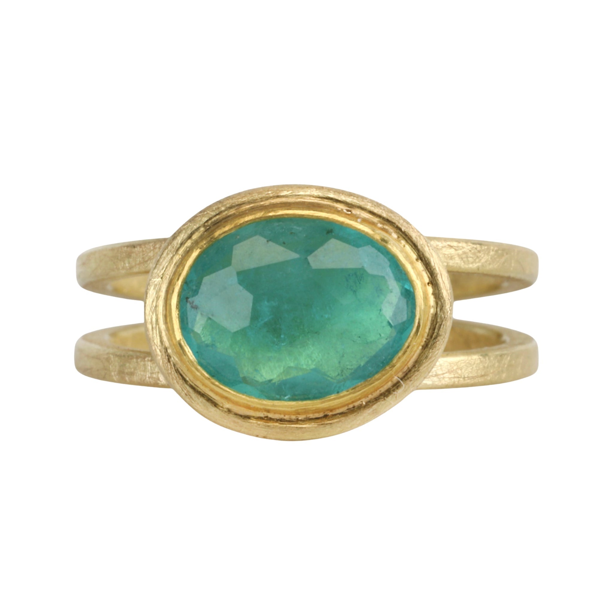22K &amp; 18K Rosecut East/West Blue - Green Tourmaline Ring - Peridot Fine Jewelry - Petra Class