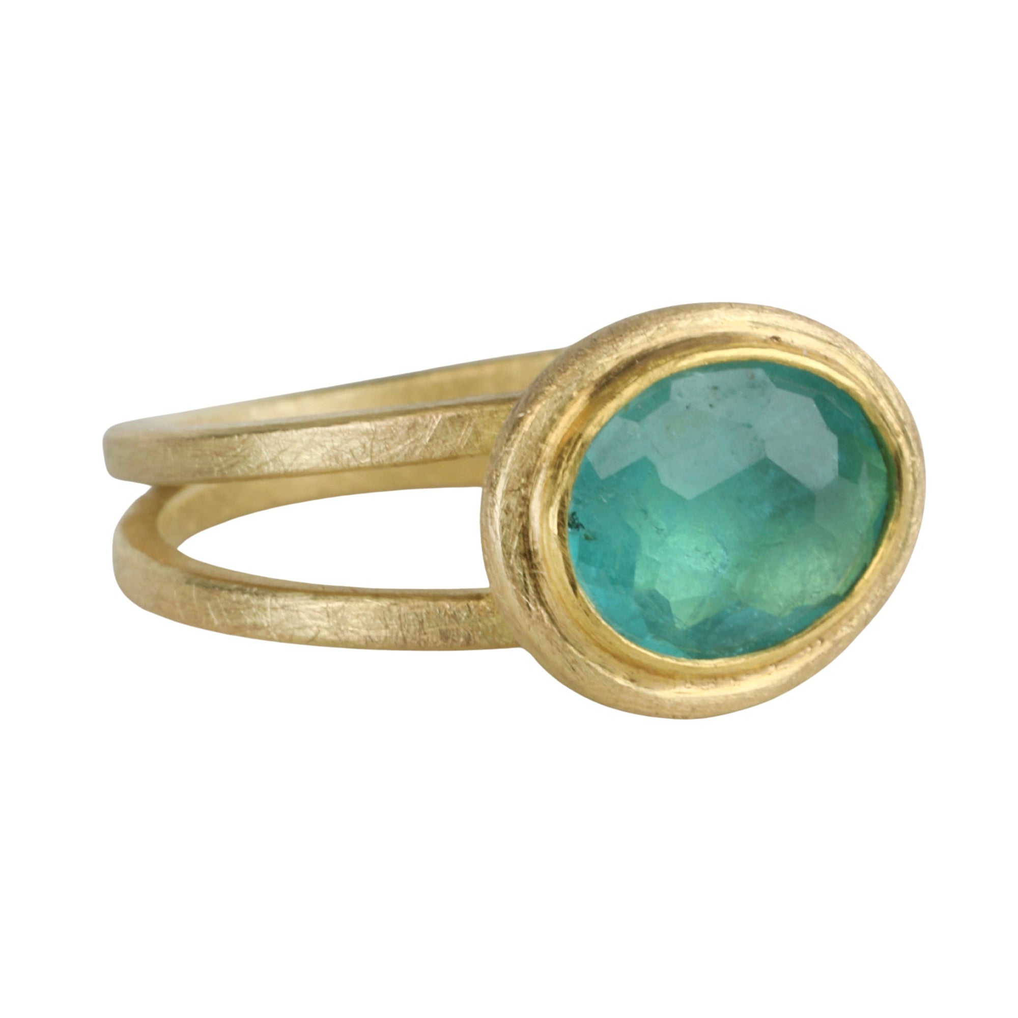 22K &amp; 18K Rosecut East/West Blue - Green Tourmaline Ring - Peridot Fine Jewelry - Petra Class