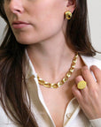 22K & 18K "Silk" Textured Disc Ring with Inset Diamonds - Peridot Fine Jewelry - Petra Class