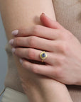 22K & 18K Triple Frame Bezel - Set Square Sri Lankan Blue Sapphire Ring - Peridot Fine Jewelry - Petra Class
