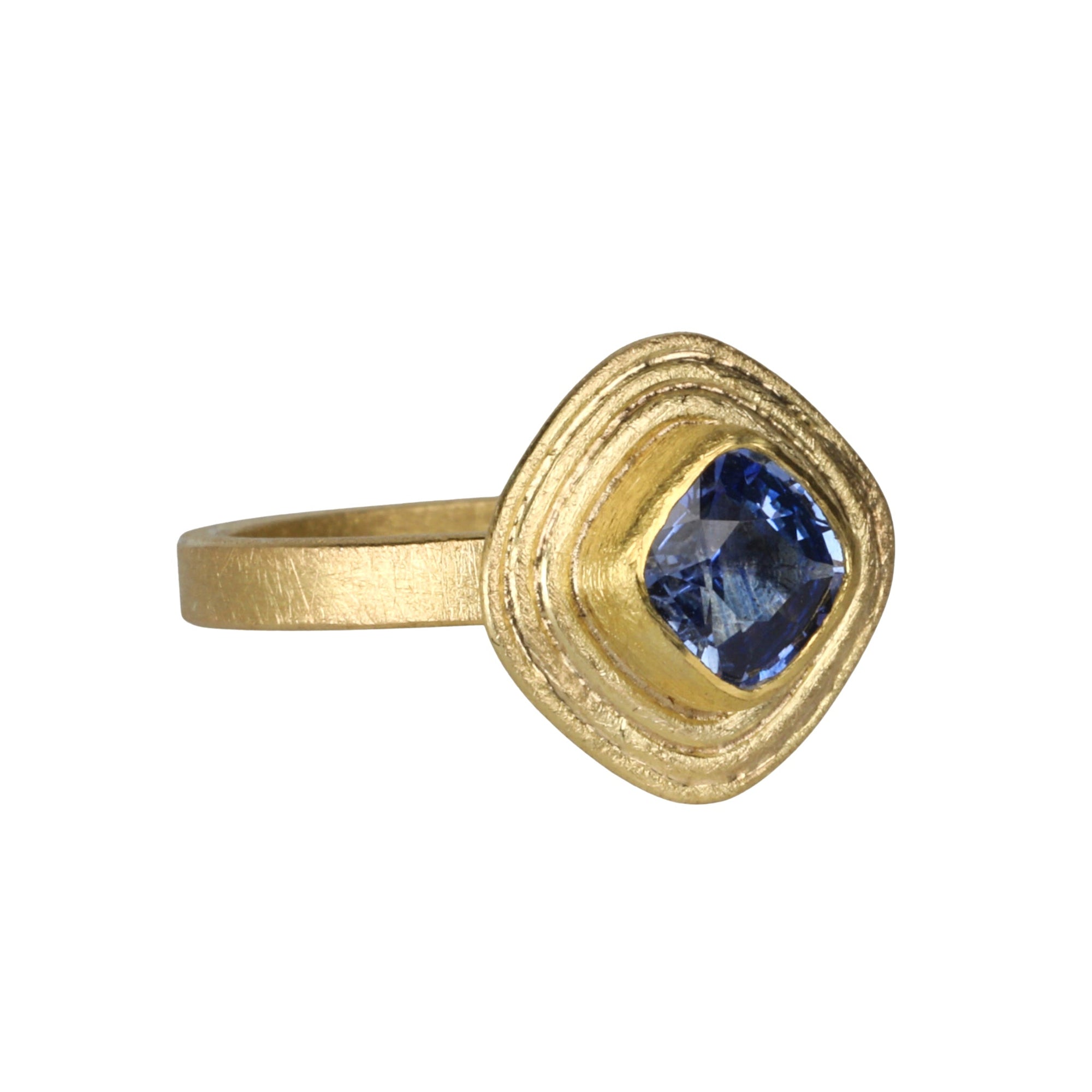 22K & 18K Triple Frame Bezel - Set Square Sri Lankan Blue Sapphire Ring - Peridot Fine Jewelry - Petra Class