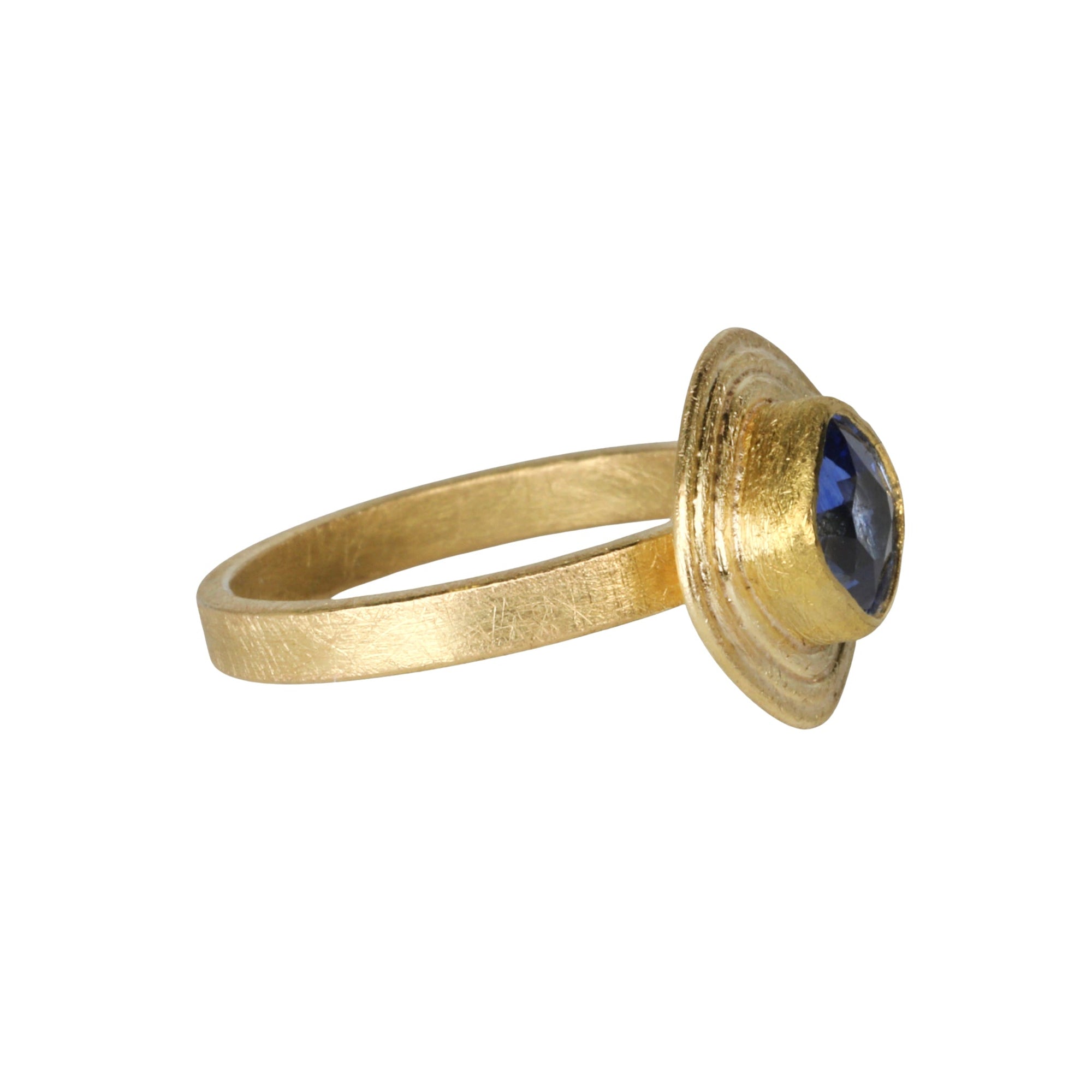 22K & 18K Triple Frame Bezel - Set Square Sri Lankan Blue Sapphire Ring - Peridot Fine Jewelry - Petra Class