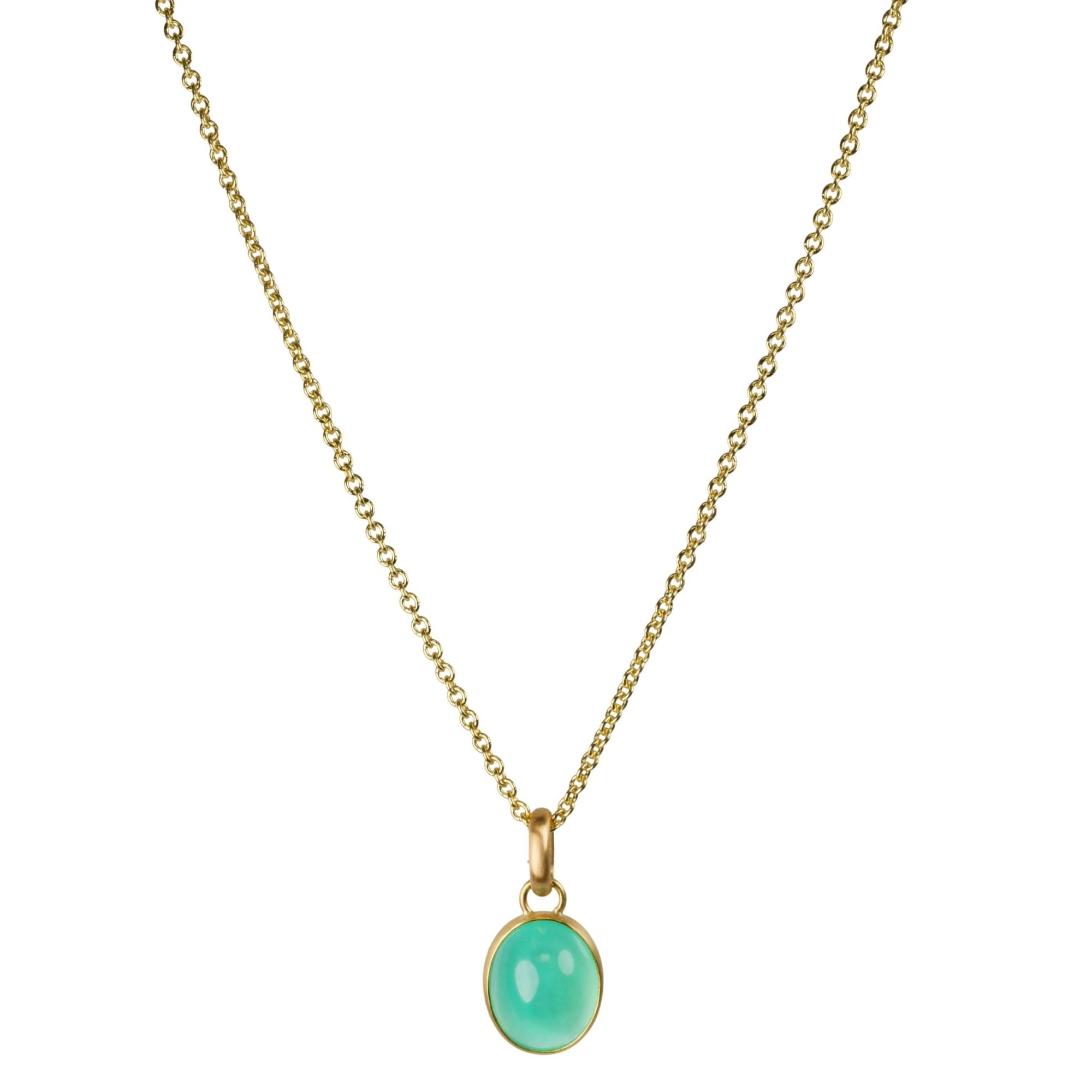 22K &amp; 20K Bezel - Set Cabochon Oval Blue - Green Chrysoprase Pendant - Peridot Fine Jewelry - Caroline Ellen