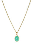 22K & 20K Bezel - Set Cabochon Oval Blue - Green Chrysoprase Pendant - Peridot Fine Jewelry - Caroline Ellen