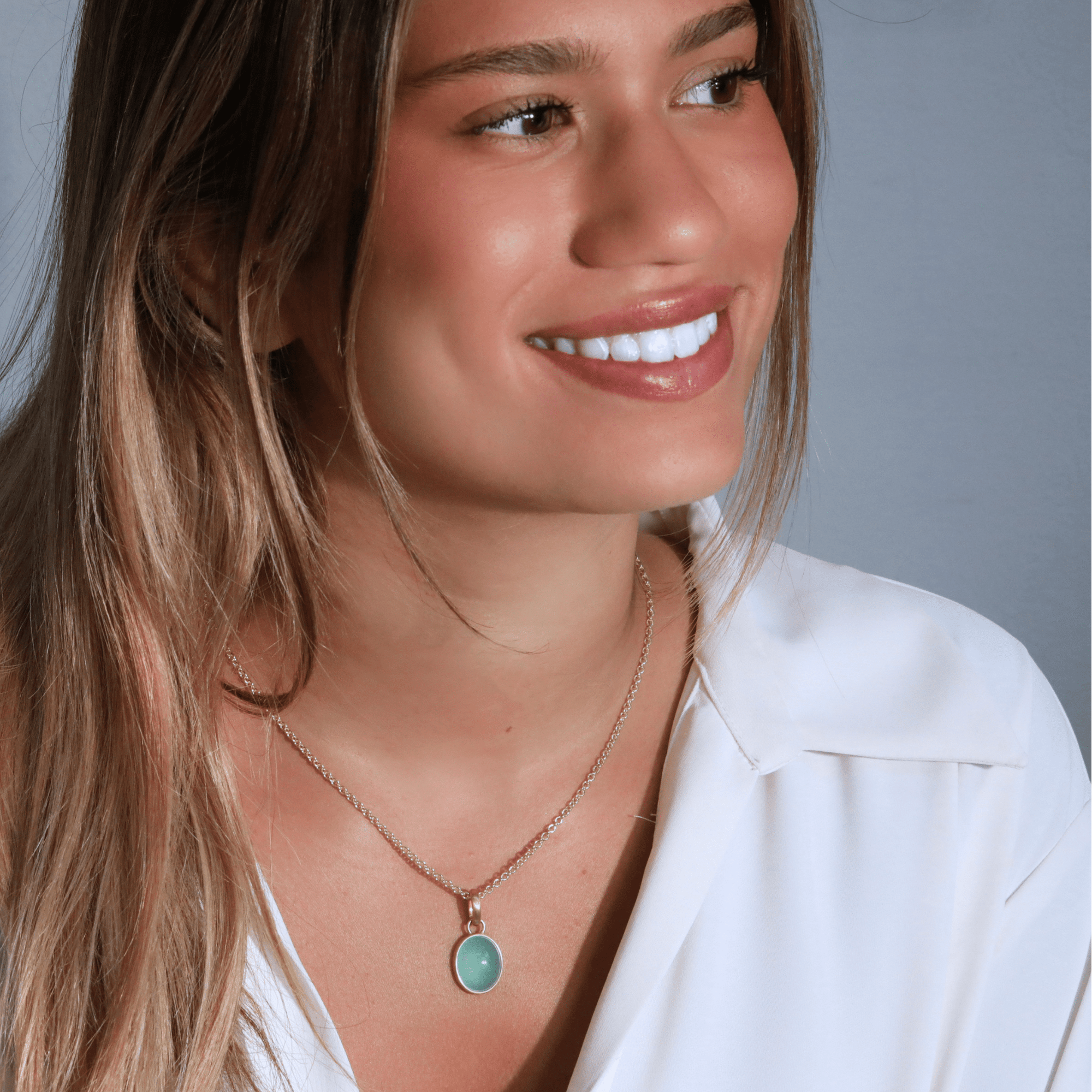 22K &amp; 20K Bezel - Set Cabochon Oval Blue - Green Chrysoprase Pendant - Peridot Fine Jewelry - Caroline Ellen