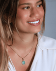 22K & 20K Bezel - Set Cabochon Oval Blue - Green Chrysoprase Pendant - Peridot Fine Jewelry - Caroline Ellen