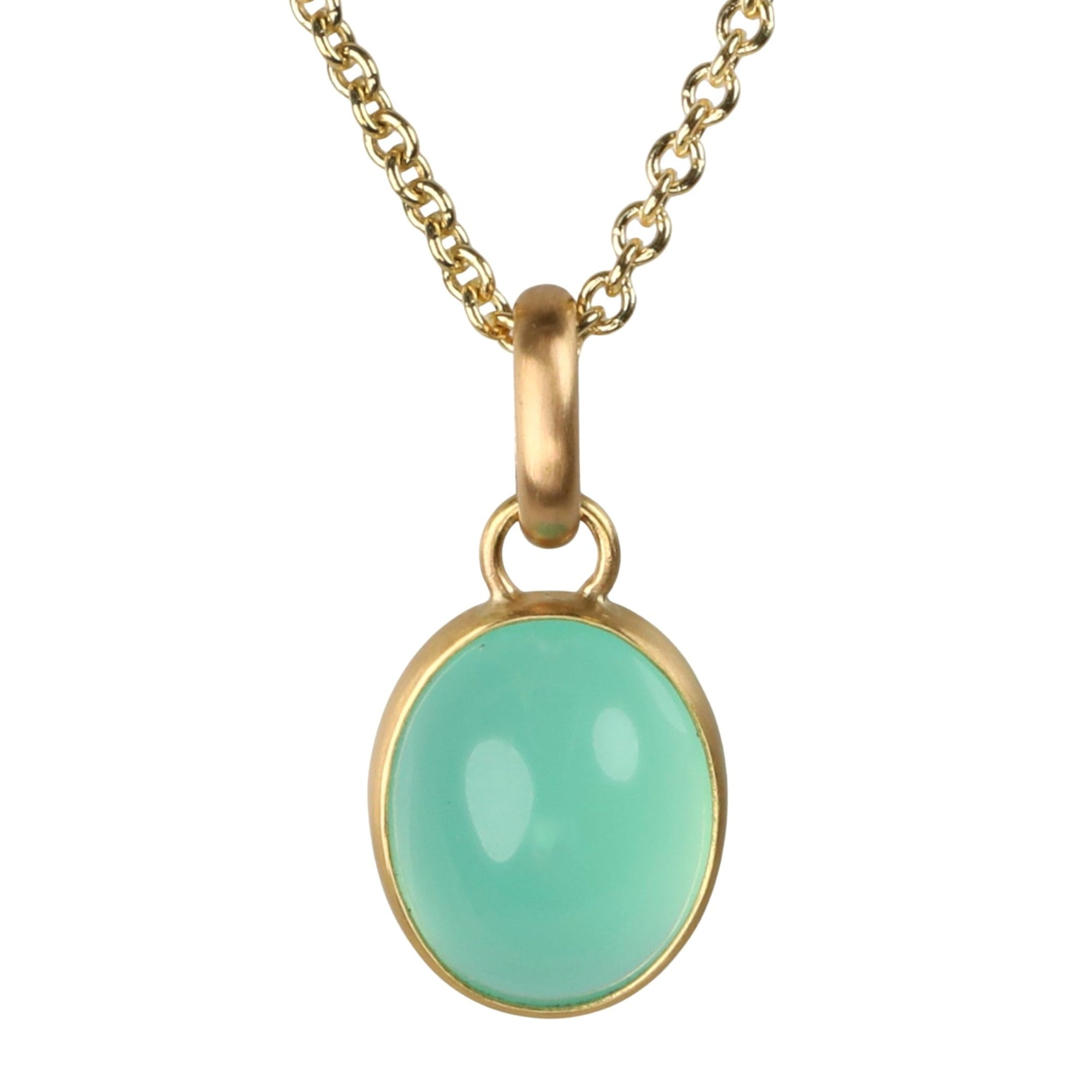 22K &amp; 20K Bezel - Set Cabochon Oval Blue - Green Chrysoprase Pendant - Peridot Fine Jewelry - Caroline Ellen