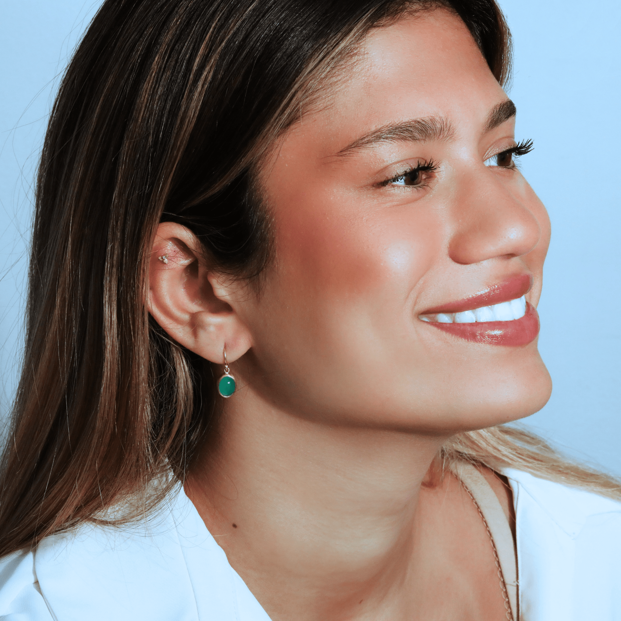 22K &amp; 20K Bezel - Set Cabochon Oval Green Chrysoprase Earrings - Peridot Fine Jewelry - Caroline Ellen