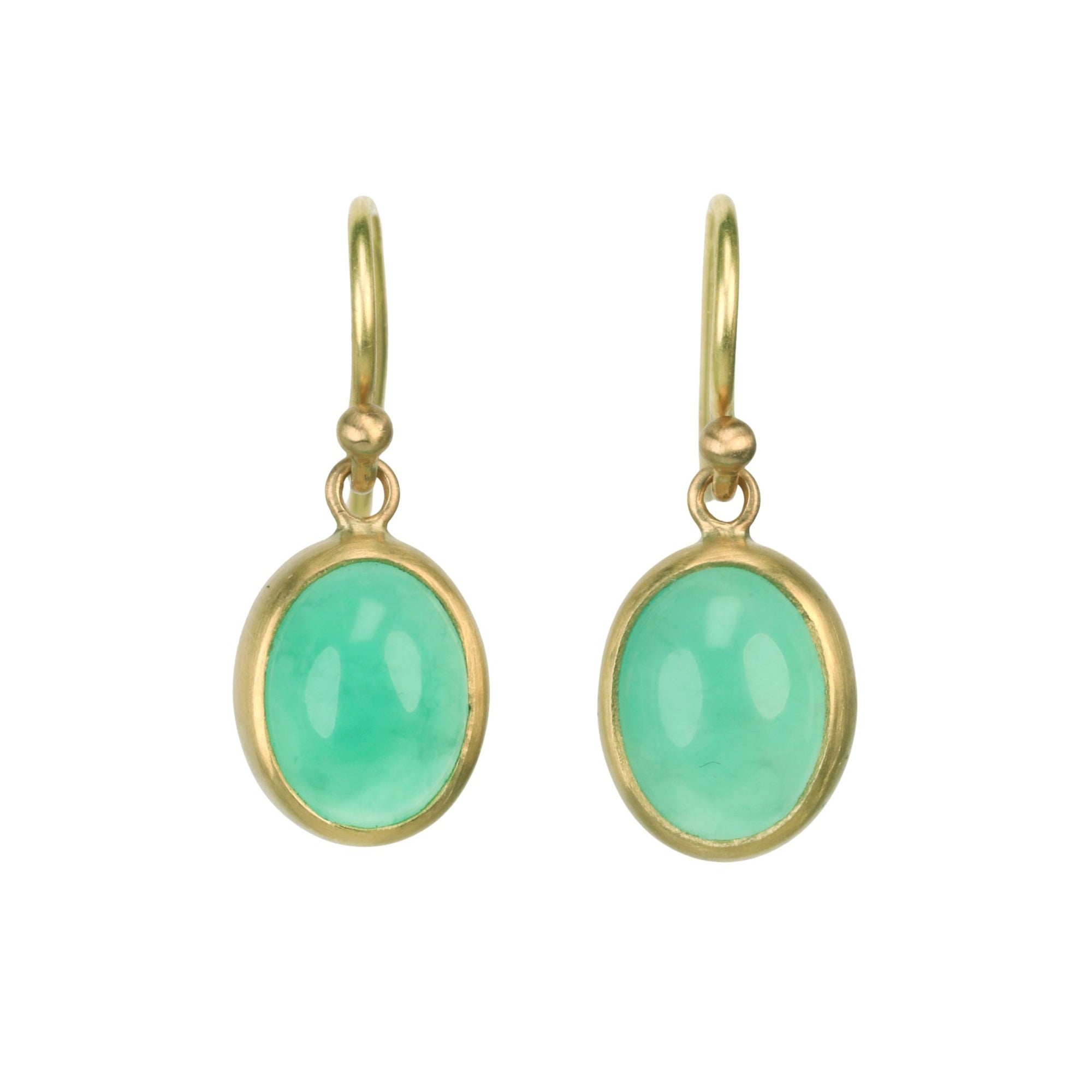 22K &amp; 20K Bezel - Set Cabochon Oval Green Chrysoprase Earrings - Peridot Fine Jewelry - Caroline Ellen
