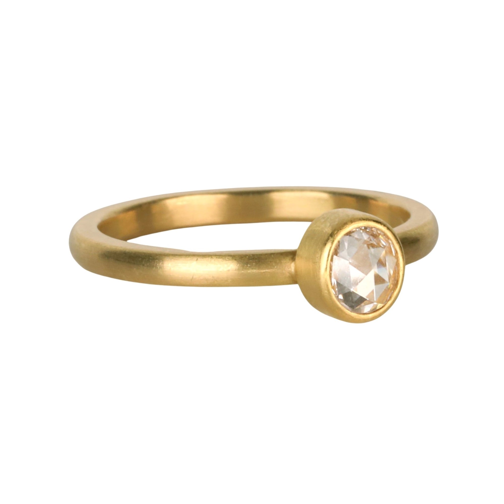 22K &amp; 20K Bezel - Set Oval Rose - Cut Diamond Ring - Peridot Fine Jewelry - Caroline Ellen