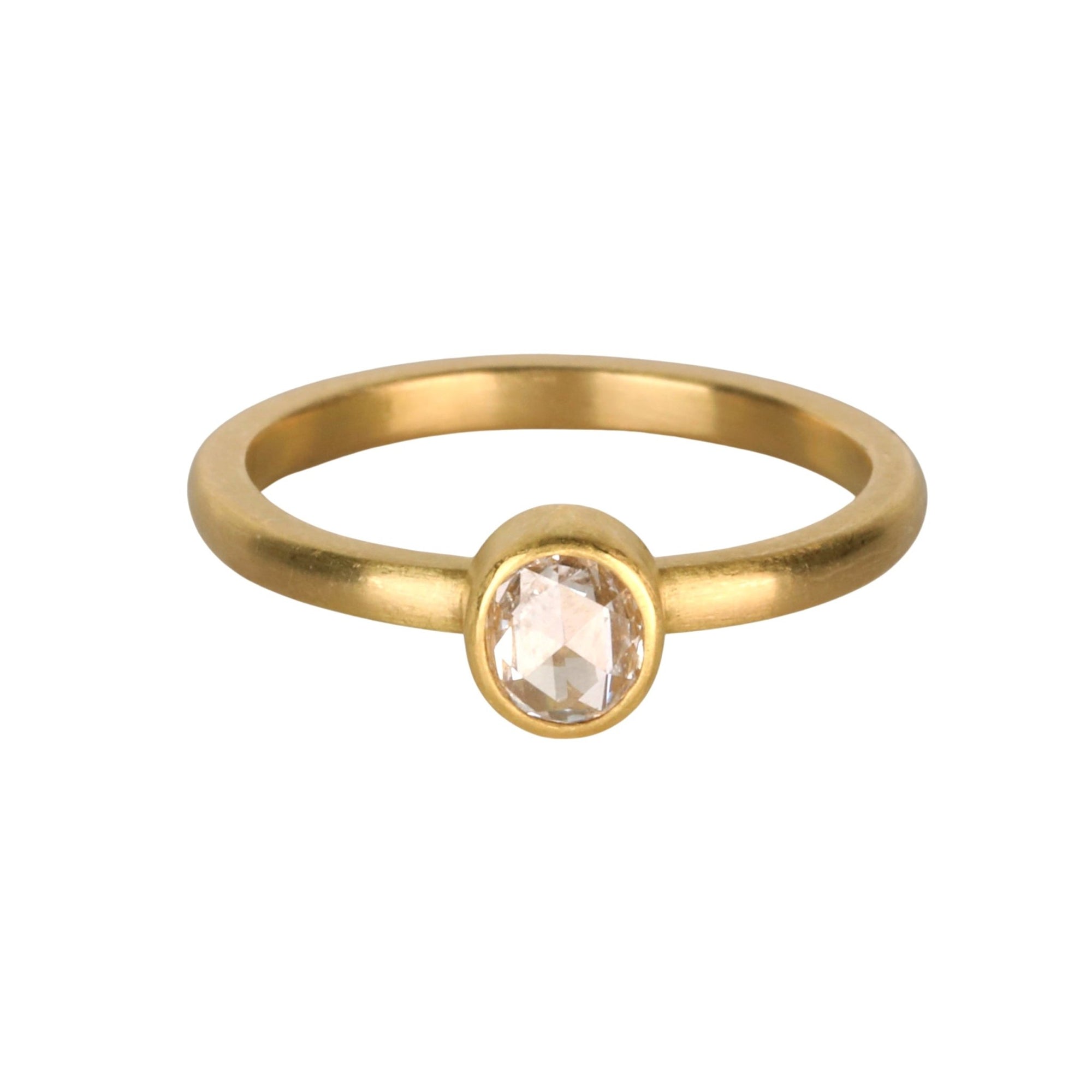 22K &amp; 20K Bezel - Set Oval Rose - Cut Diamond Ring - Peridot Fine Jewelry - Caroline Ellen