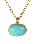 22K Bezel-Set East-West Oval Arizona Turquoise Pendant - Peridot Fine Jewelry - Rosanne Pugliese