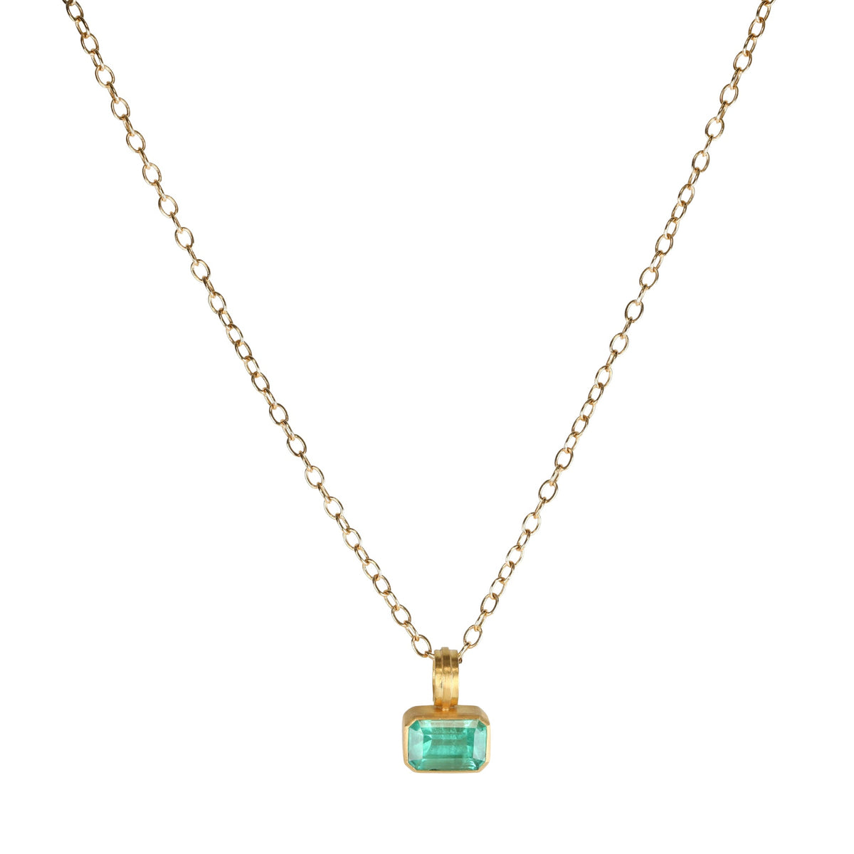 22K Bezel-Set Emerald-Cut Brazilian Emerald Pendant - Peridot Fine Jewelry - Rosanne Pugliese