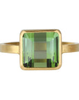 22K Bezel - Set Emerald Cut Cube Green Tourmaline Ring - Peridot Fine Jewelry - Rosanne Pugliese