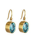 22K Bezel - Set Oval Blue Zircon Drop Earrings - Peridot Fine Jewelry - Caroline Ellen