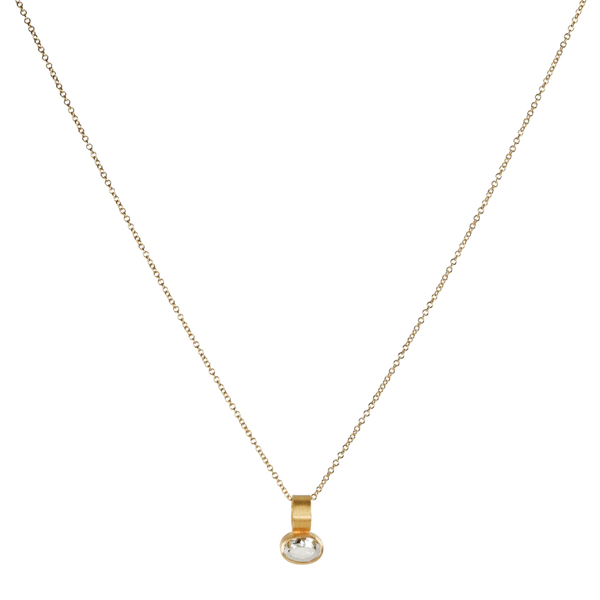 22K Bezel - Set Oval Faceted Pale Aquamarine Pendant - Peridot Fine Jewelry - Rosanne Pugliese