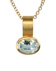 22K Bezel - Set Oval Faceted Pale Aquamarine Pendant - Peridot Fine Jewelry - Rosanne Pugliese