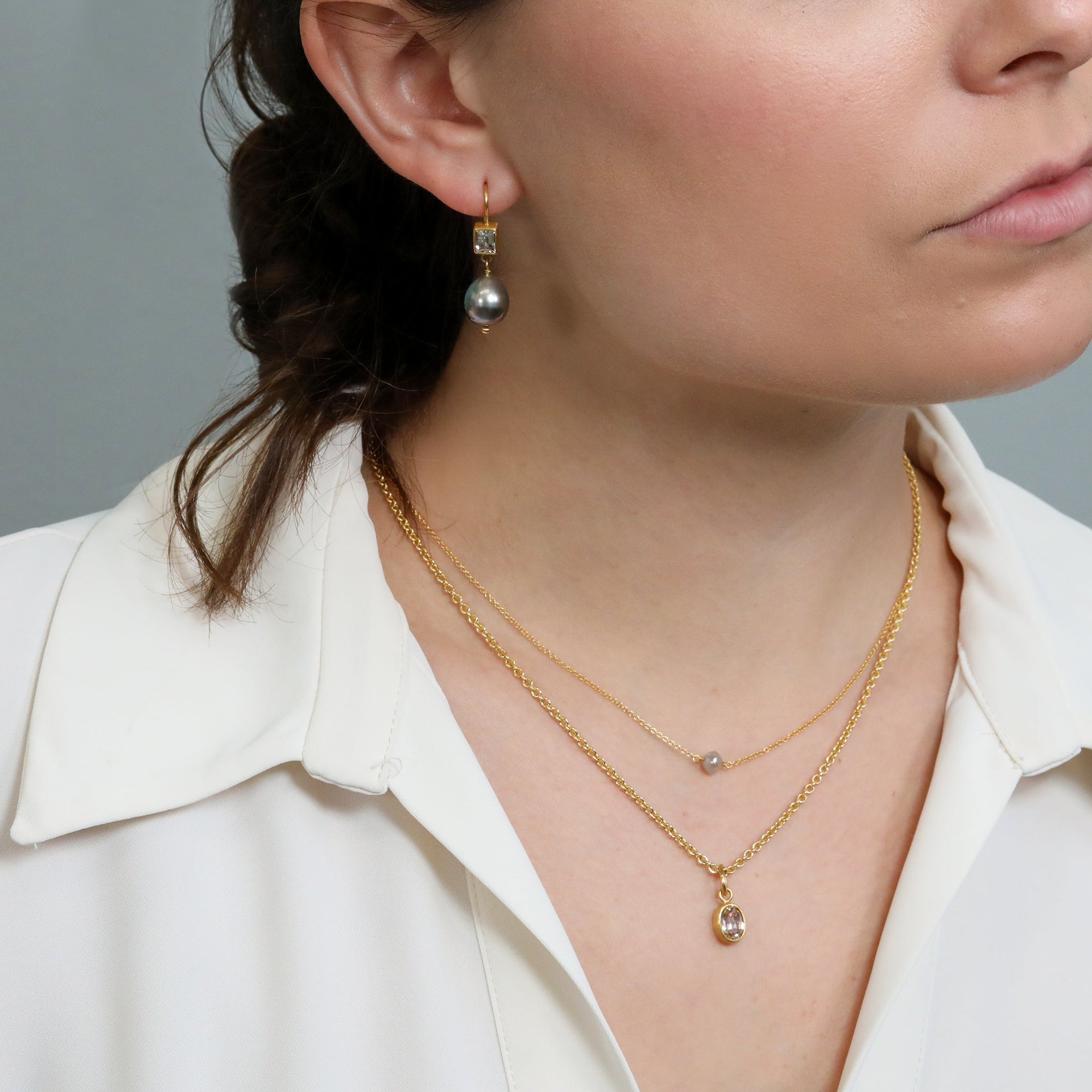 22K Bezel - Set Oval Fancy Light Yellow - Brown Natural Diamond Pendant - Peridot Fine Jewelry - Caroline Ellen