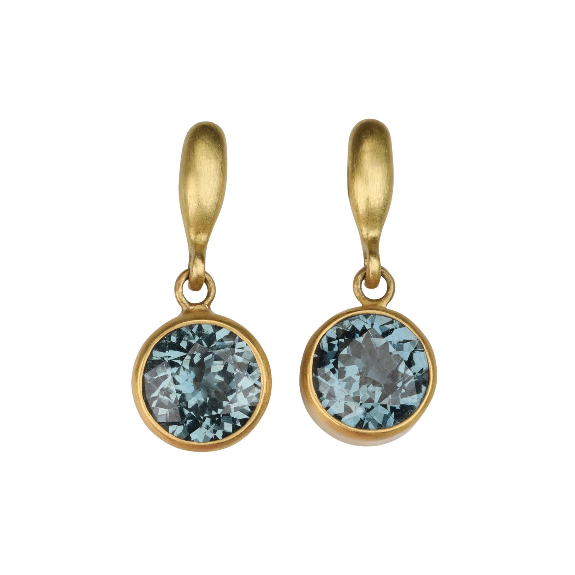 22K Bezel - Set Round Grey Spinel Drop Earrings with "Rice" Stud Tops - Peridot Fine Jewelry - Caroline Ellen