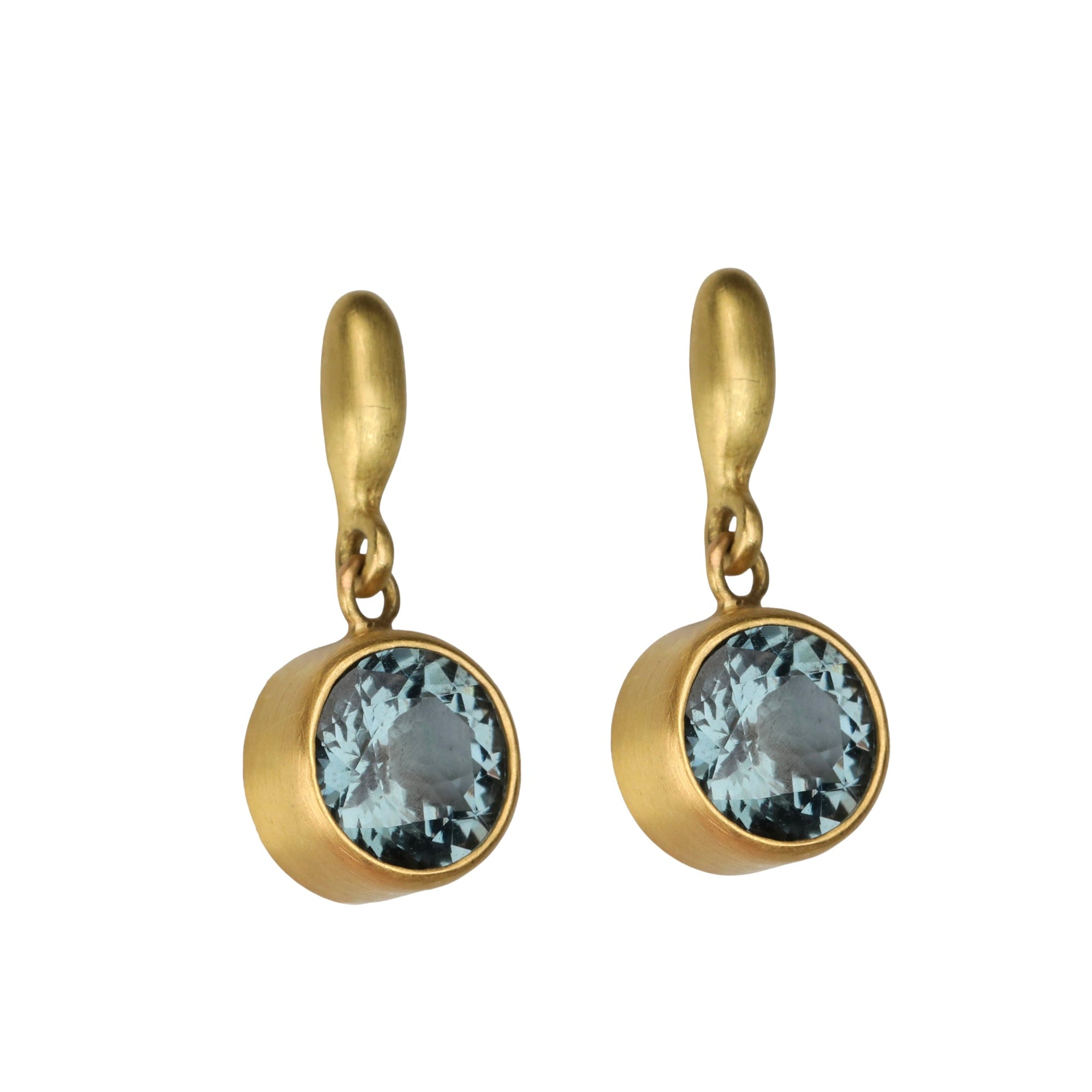 22K Bezel - Set Round Grey Spinel Drop Earrings with "Rice" Stud Tops - Peridot Fine Jewelry - Caroline Ellen