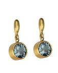 22K Bezel - Set Round Grey Spinel Drop Earrings with "Rice" Stud Tops - Peridot Fine Jewelry - Caroline Ellen