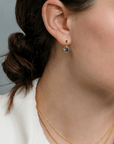 22K Bezel - Set Round Grey Spinel Drop Earrings with "Rice" Stud Tops - Peridot Fine Jewelry - Caroline Ellen