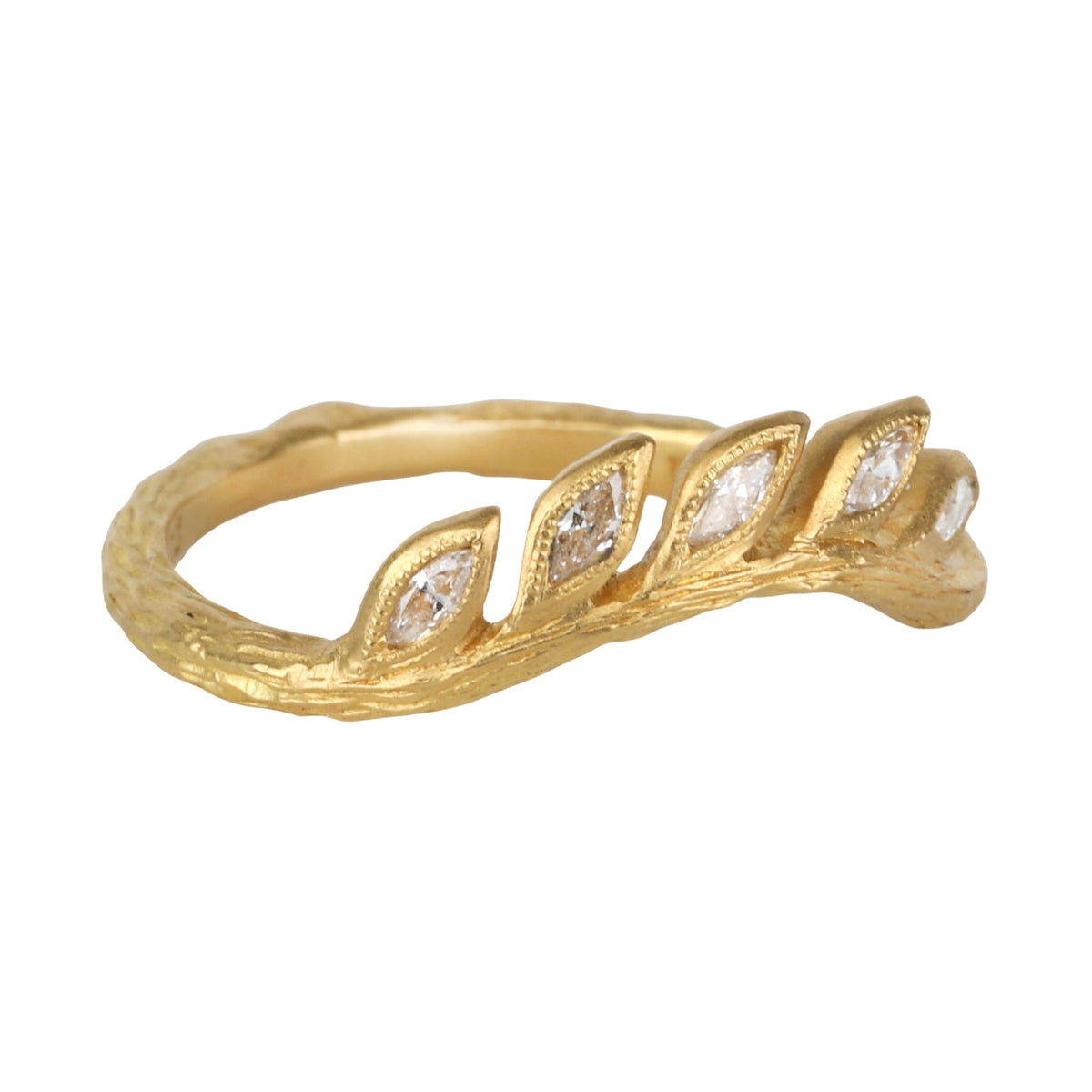 22K &amp; Diamond "Curved Wheat" Band - Peridot Fine Jewelry - Cathy Waterman
