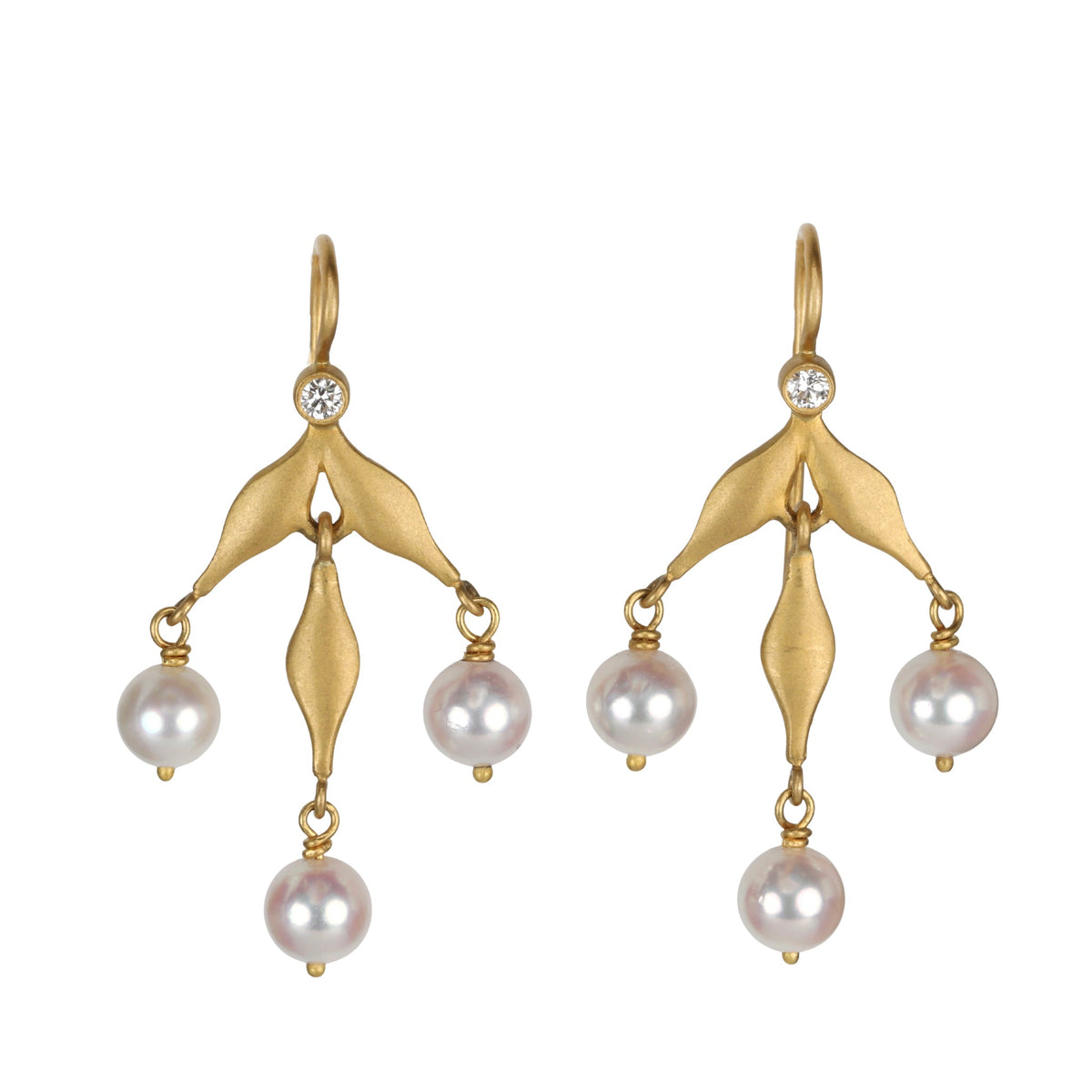 22K "Flexible Wheat" Earrings with Akoya Pearl Drops - Peridot Fine Jewelry - Cathy Waterman
