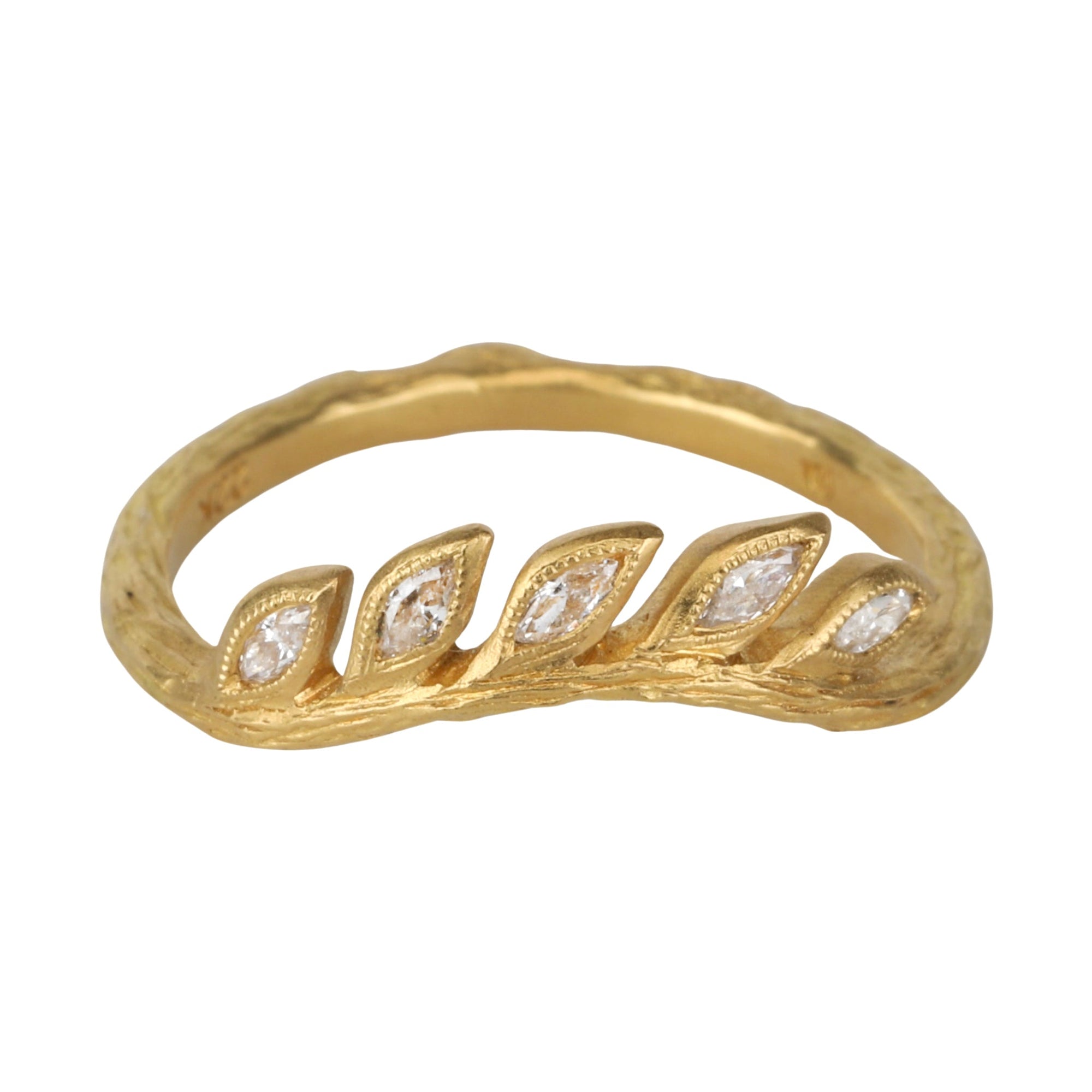 22K Gold and Diamond Curved &quot;Wheat&quot; Band - Peridot Fine Jewelry - Cathy Waterman