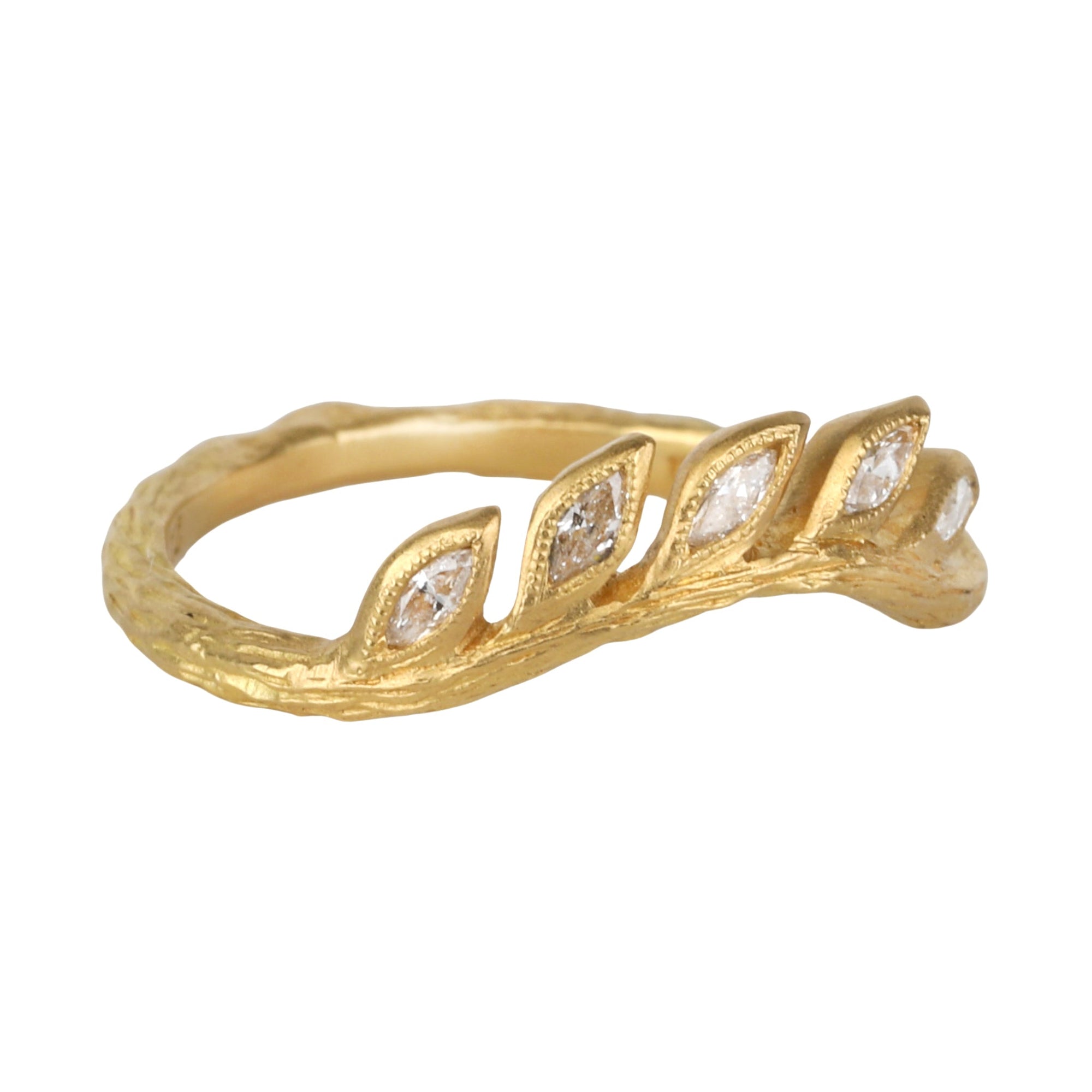 22K Gold and Diamond Curved &quot;Wheat&quot; Band - Peridot Fine Jewelry - Cathy Waterman