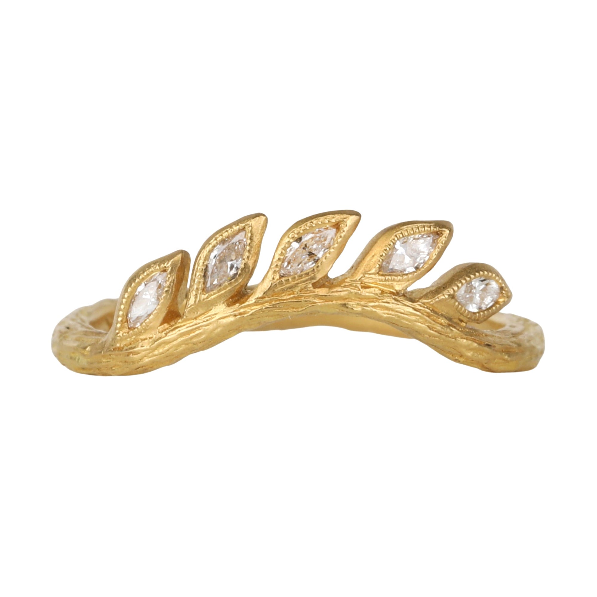 22K Gold and Diamond Curved &quot;Wheat&quot; Band - Peridot Fine Jewelry - Cathy Waterman