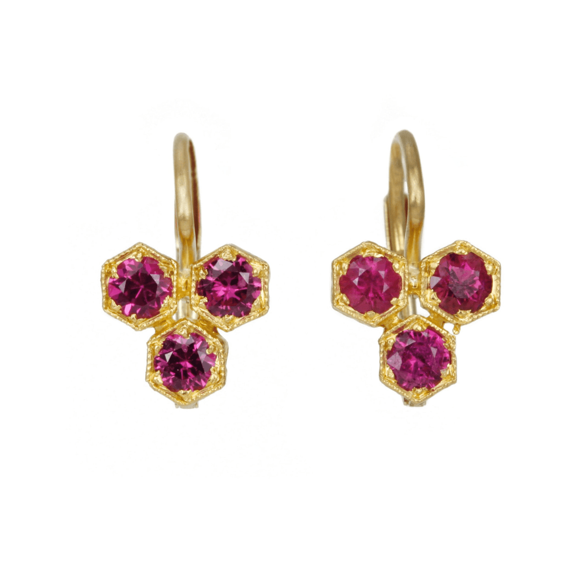 22K Gold and Ruby "Triple Hexagonal" Earrings - Peridot Fine Jewelry - Cathy Waterman