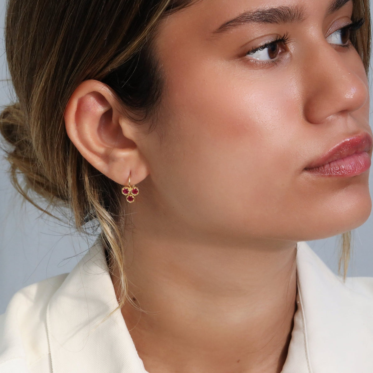 22K Gold and Ruby "Triple Hexagonal" Earrings - Peridot Fine Jewelry - Cathy Waterman