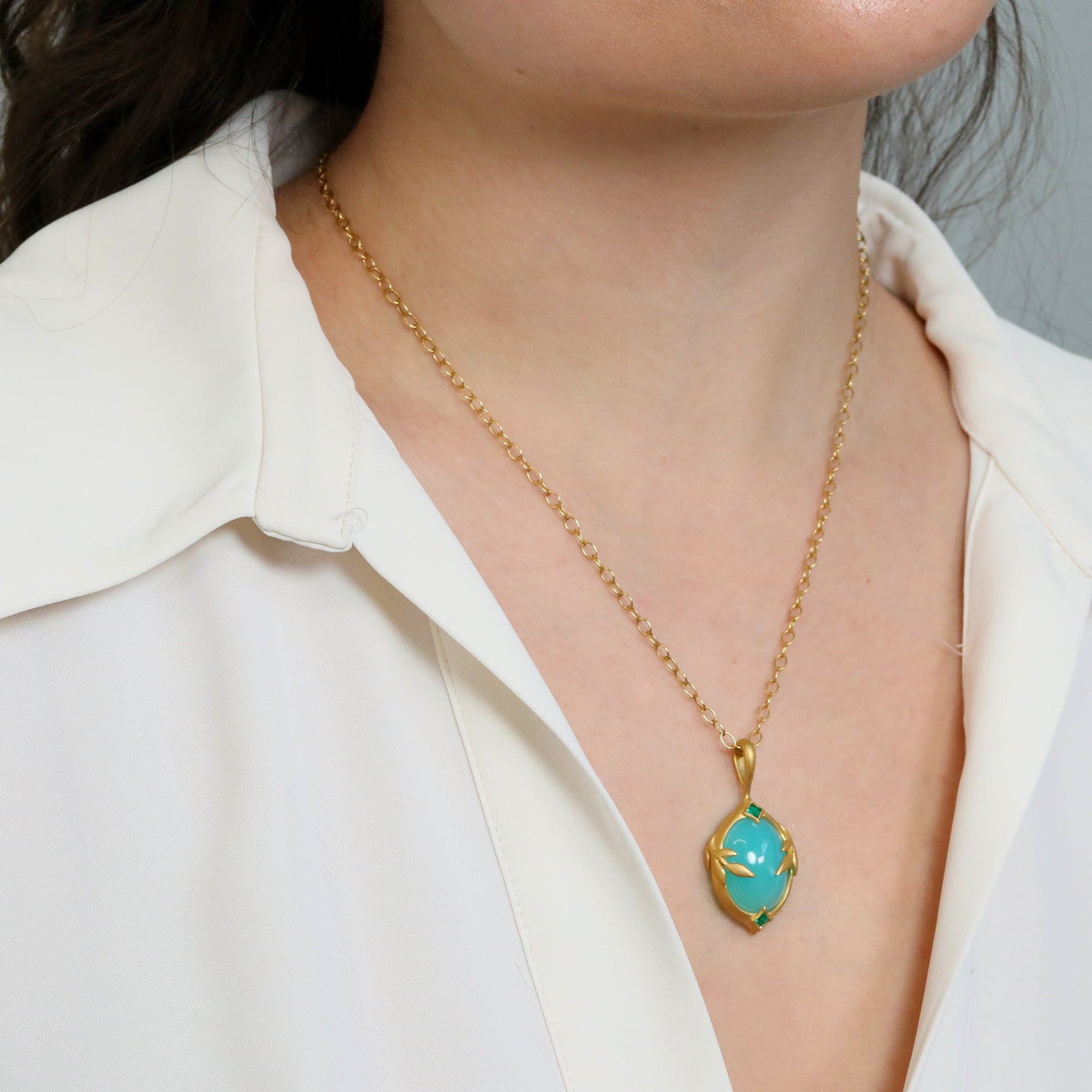 22K Gold "Arabesque" Peruvian Opal Pendant - Peridot Fine Jewelry - Cathy Waterman