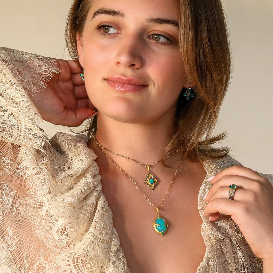 22K Gold "Arabesque" Peruvian Opal Pendant - Peridot Fine Jewelry - Cathy Waterman