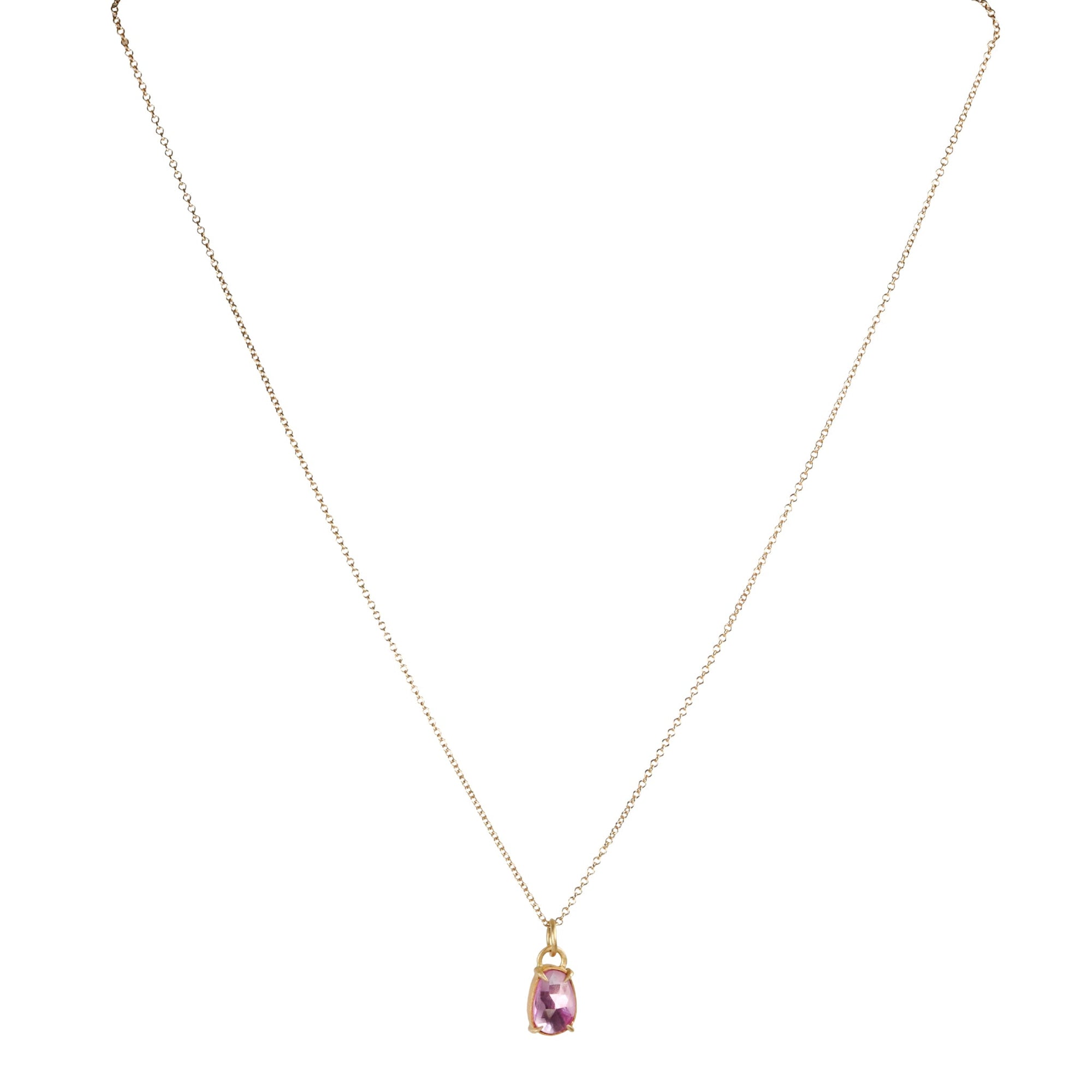 22K Gold Asymmetrical Oval Pink Sapphire Hand Fabricated Pendant - Peridot Fine Jewelry - Annie Fensterstock