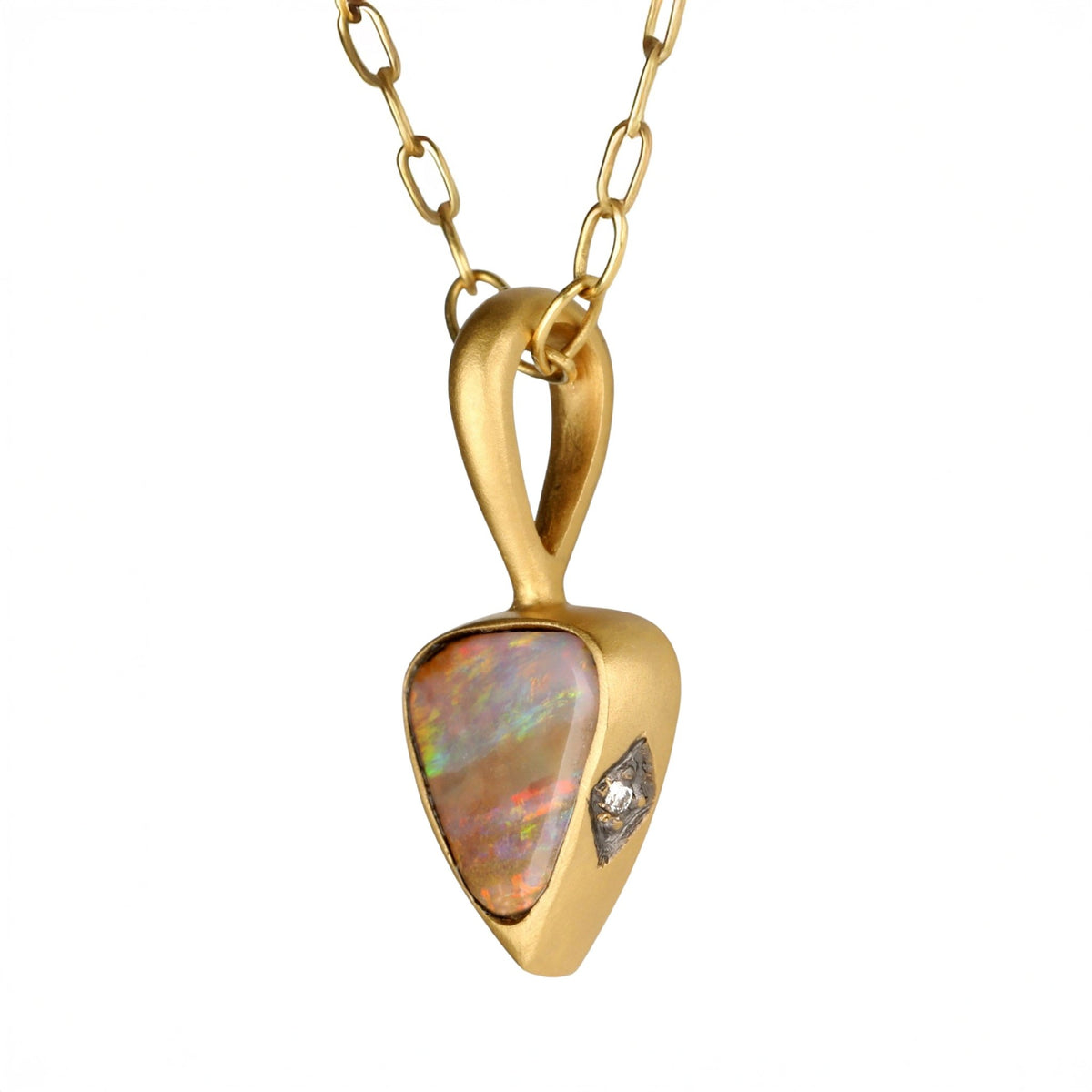 22K Gold Bezel Set Boulder Opal Pendant - Peridot Fine Jewelry - Cathy Waterman