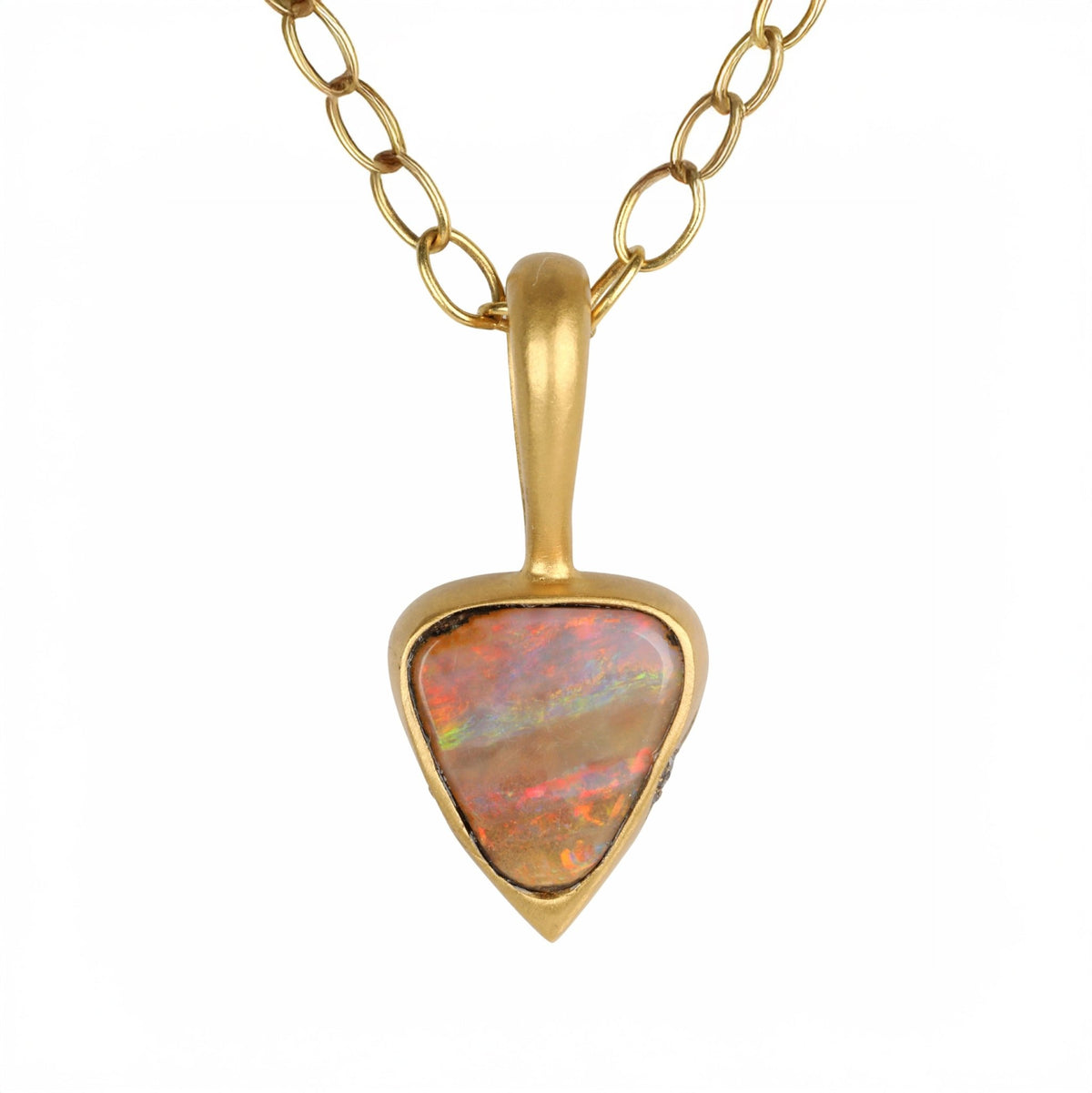 22K Gold Bezel Set Boulder Opal Pendant - Peridot Fine Jewelry - Cathy Waterman
