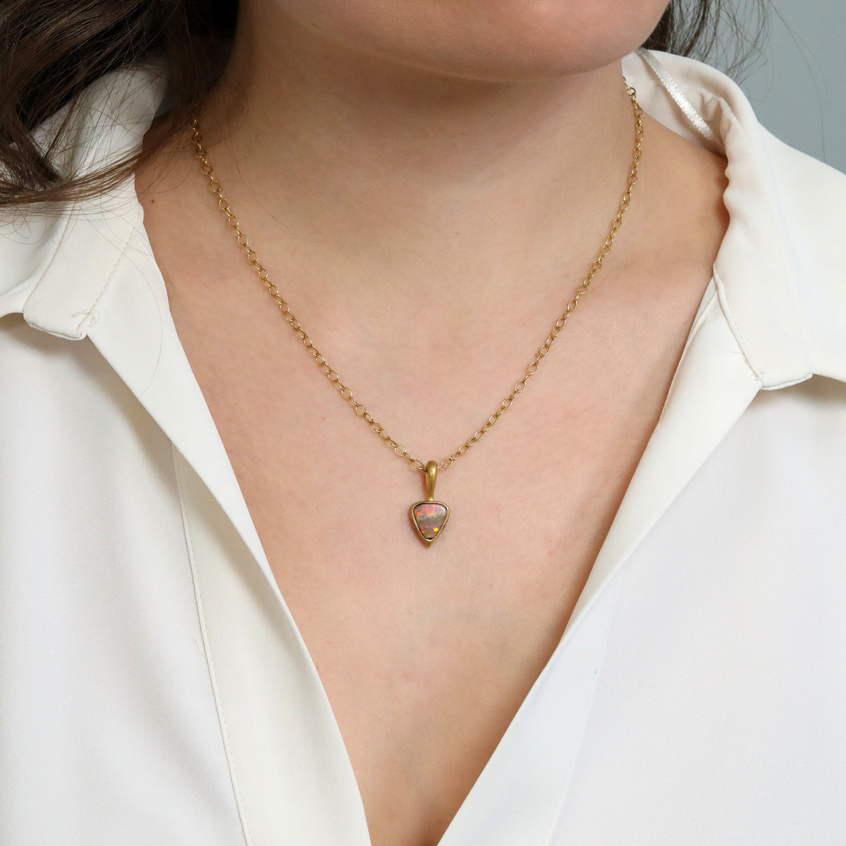 22K Gold Bezel Set Boulder Opal Pendant - Peridot Fine Jewelry - Cathy Waterman